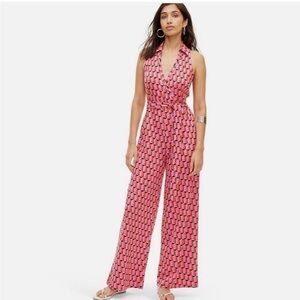Women's Collared Sleeveless Pink Modern Geo Jumpsuit - DVF